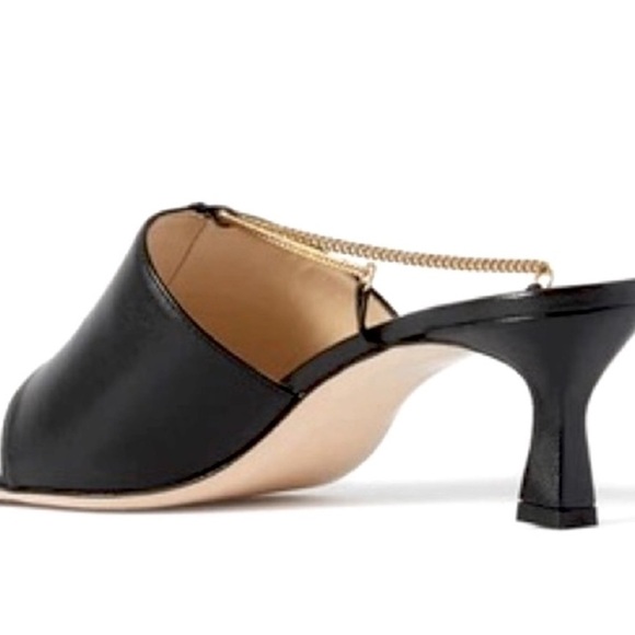 Wandler Made in Italy Black Leather with Gold Chain Details Square Toe Mules - Picture 3 of 4